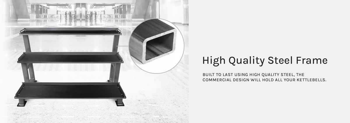 Three-tier steel kettlebell rack for gyms